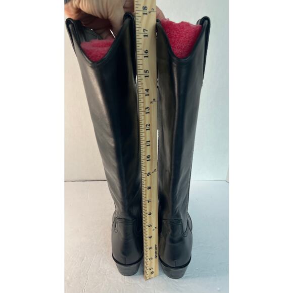 NWT Zara Western Cowgirl Black Leather Tall Knee High Zip Boots Sz 9 - Picture 7 of 11